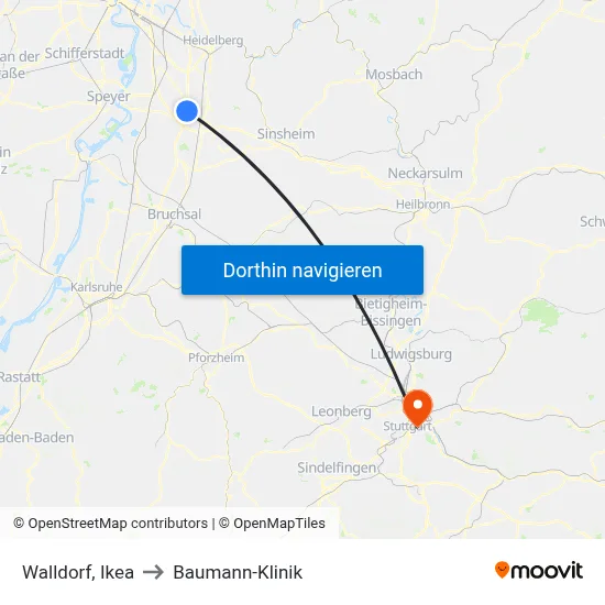Walldorf, Ikea to Baumann-Klinik map