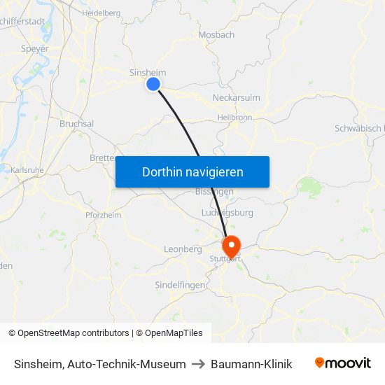 Sinsheim, Auto-Technik-Museum to Baumann-Klinik map