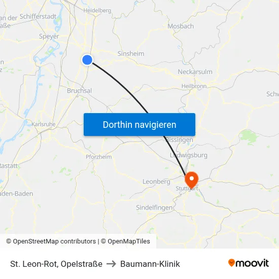 St. Leon-Rot, Opelstraße to Baumann-Klinik map