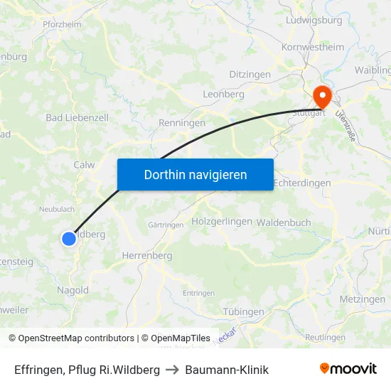 Effringen, Pflug Ri.Wildberg to Baumann-Klinik map