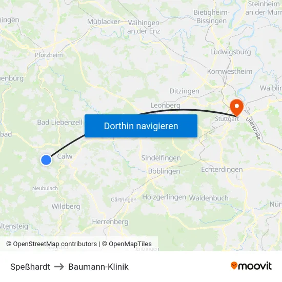 Speßhardt to Baumann-Klinik map