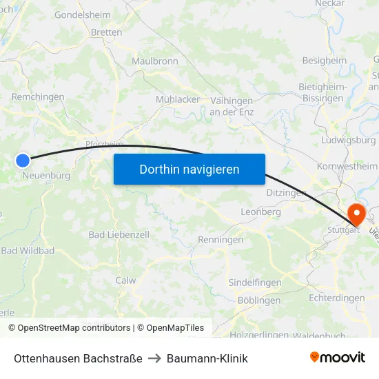 Ottenhausen Bachstraße to Baumann-Klinik map