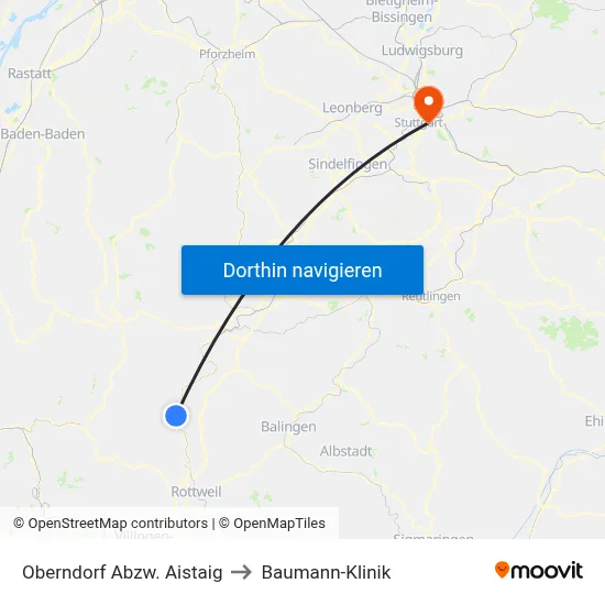 Oberndorf Abzw. Aistaig to Baumann-Klinik map