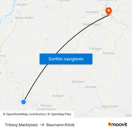 Triberg Marktplatz to Baumann-Klinik map