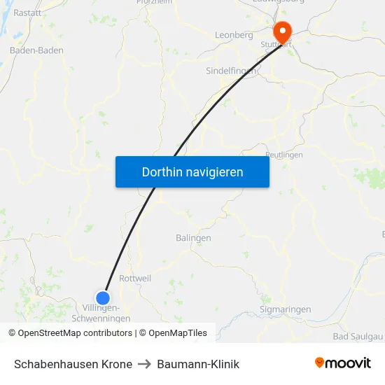 Schabenhausen Krone to Baumann-Klinik map