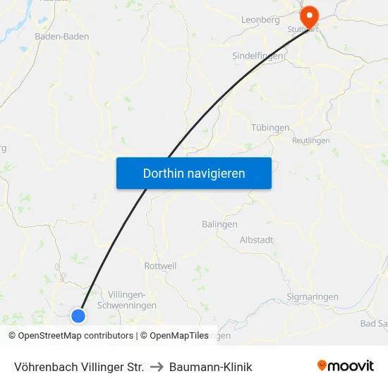 Vöhrenbach Villinger Str. to Baumann-Klinik map