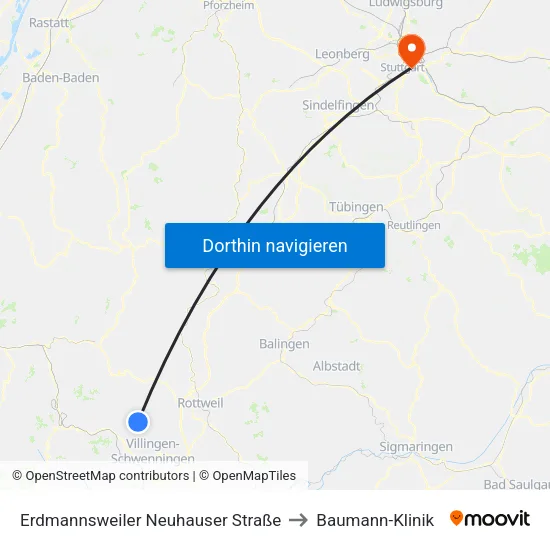 Erdmannsweiler Neuhauser Straße to Baumann-Klinik map