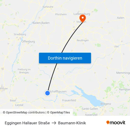 Eggingen Hallauer Straße to Baumann-Klinik map
