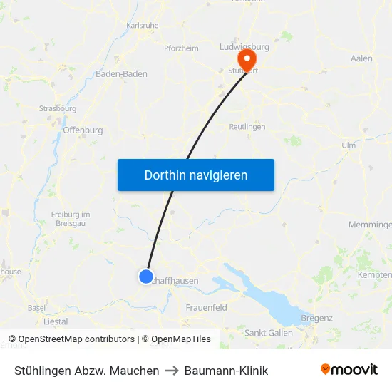 Stühlingen Abzw. Mauchen to Baumann-Klinik map