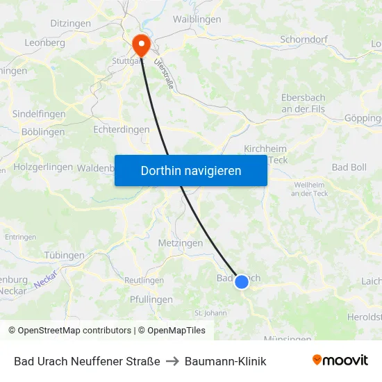 Bad Urach Neuffener Straße to Baumann-Klinik map