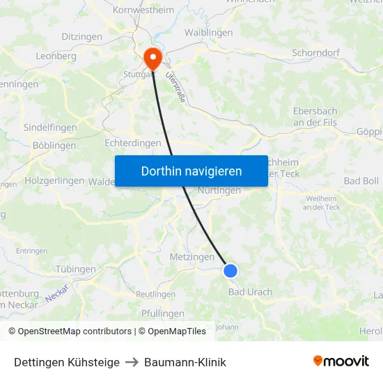 Dettingen Kühsteige to Baumann-Klinik map