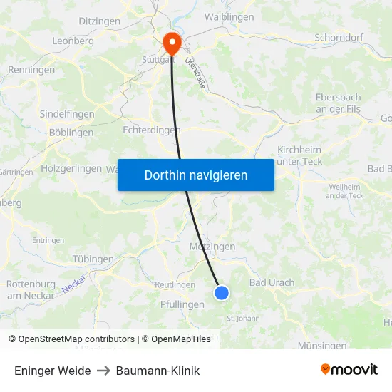 Eninger Weide to Baumann-Klinik map