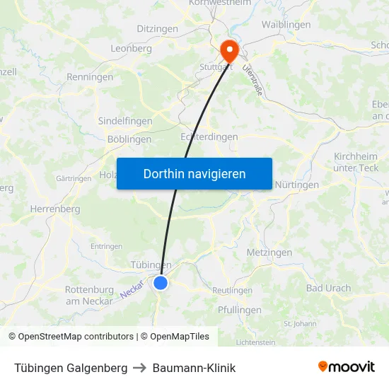 Tübingen Galgenberg to Baumann-Klinik map