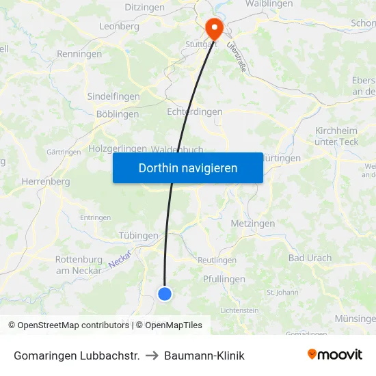 Gomaringen Lubbachstr. to Baumann-Klinik map