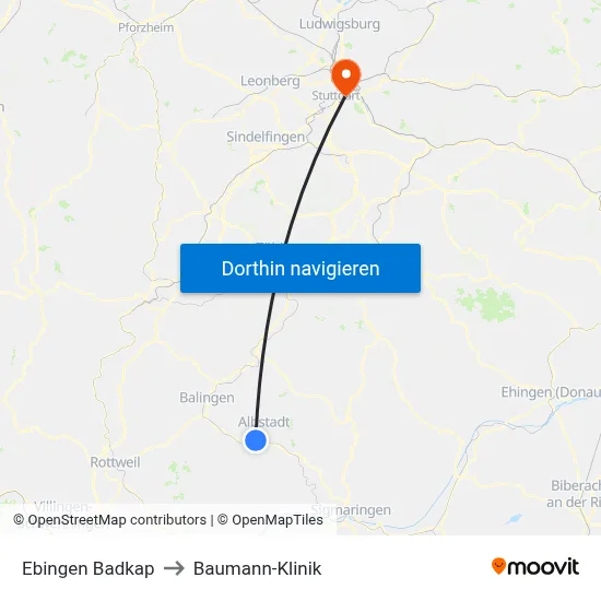 Ebingen Badkap to Baumann-Klinik map