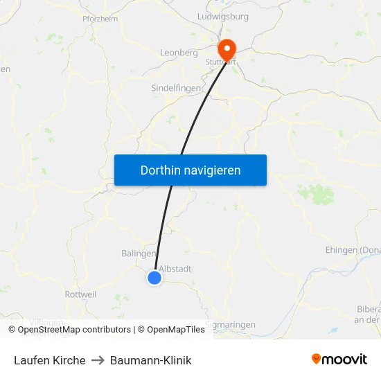 Laufen Kirche to Baumann-Klinik map