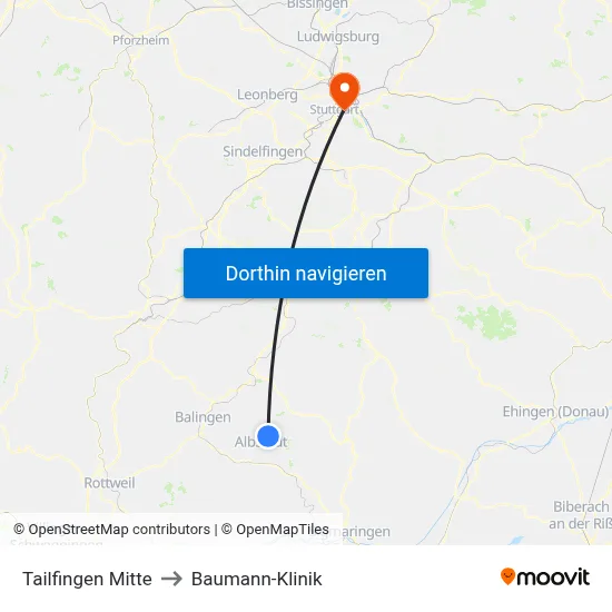 Tailfingen Mitte to Baumann-Klinik map