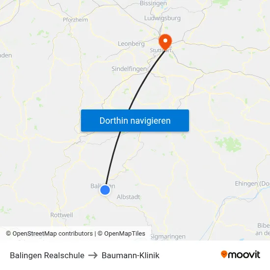 Balingen Realschule to Baumann-Klinik map