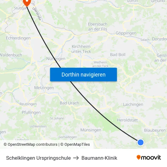 Schelklingen Urspringschule to Baumann-Klinik map