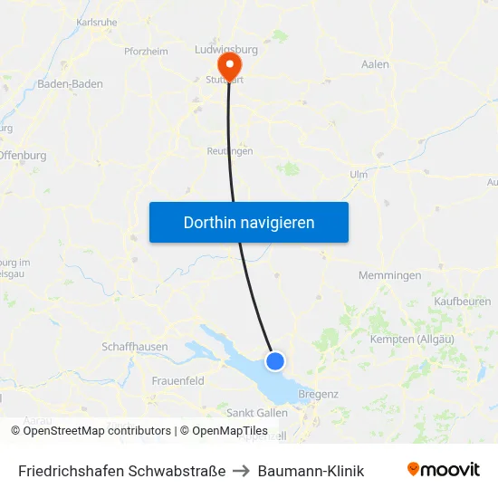 Friedrichshafen Schwabstraße to Baumann-Klinik map