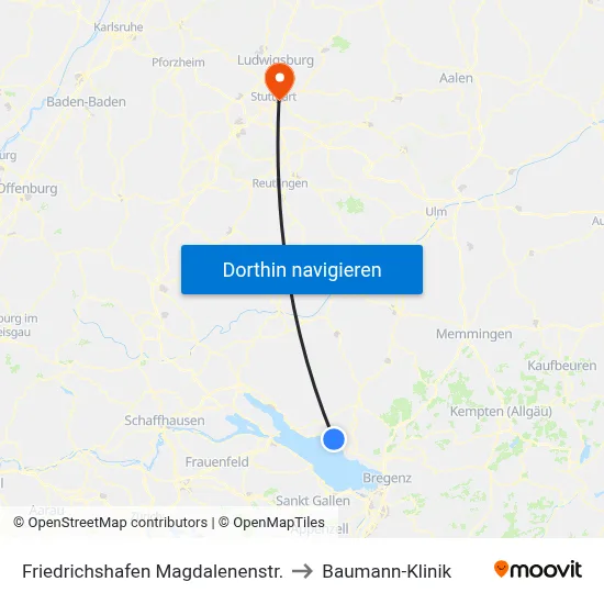 Friedrichshafen Magdalenenstr. to Baumann-Klinik map