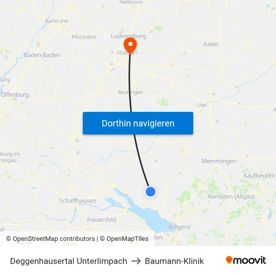 Deggenhausertal Unterlimpach to Baumann-Klinik map
