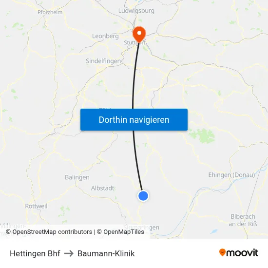 Hettingen Bhf to Baumann-Klinik map