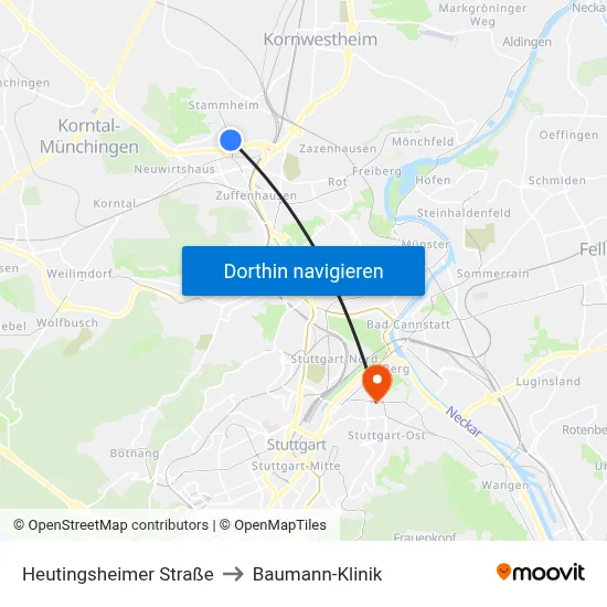Heutingsheimer Straße to Baumann-Klinik map