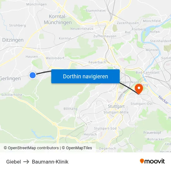 Giebel to Baumann-Klinik map