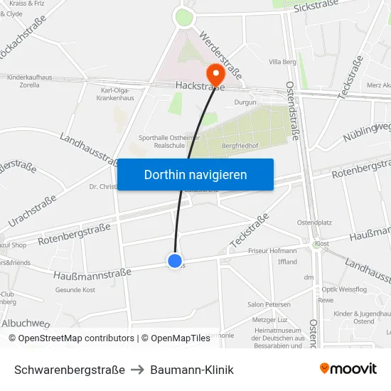 Schwarenbergstraße to Baumann-Klinik map