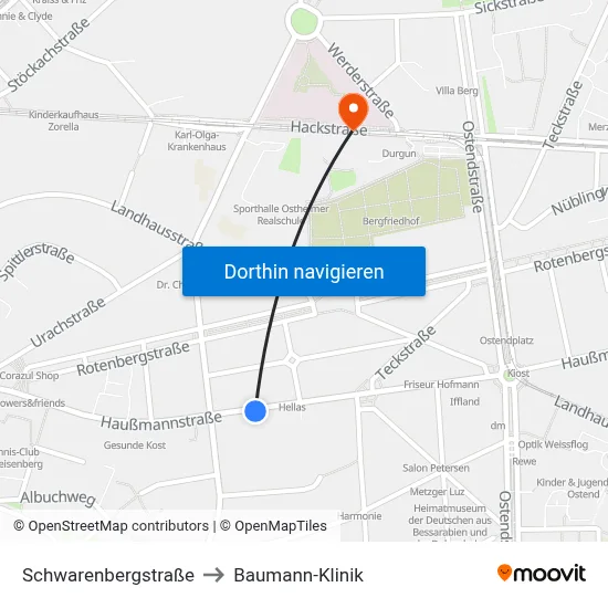 Schwarenbergstraße to Baumann-Klinik map