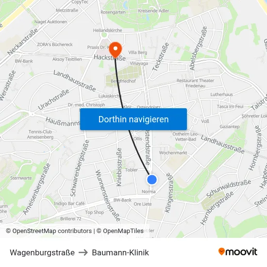 Wagenburgstraße to Baumann-Klinik map