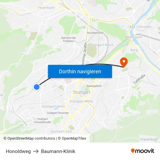 Honoldweg to Baumann-Klinik map