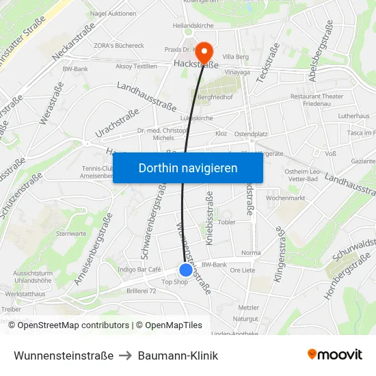 Wunnensteinstraße to Baumann-Klinik map