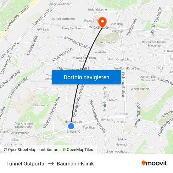 Tunnel Ostportal to Baumann-Klinik map