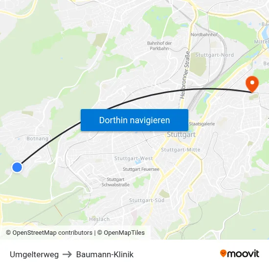 Umgelterweg to Baumann-Klinik map