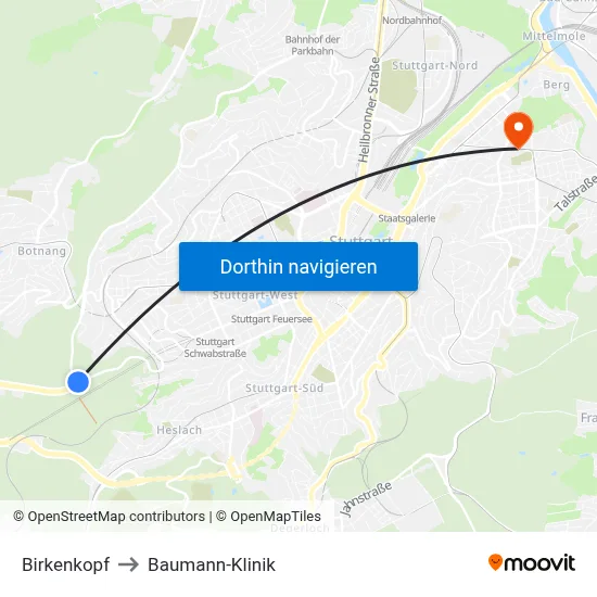 Birkenkopf to Baumann-Klinik map