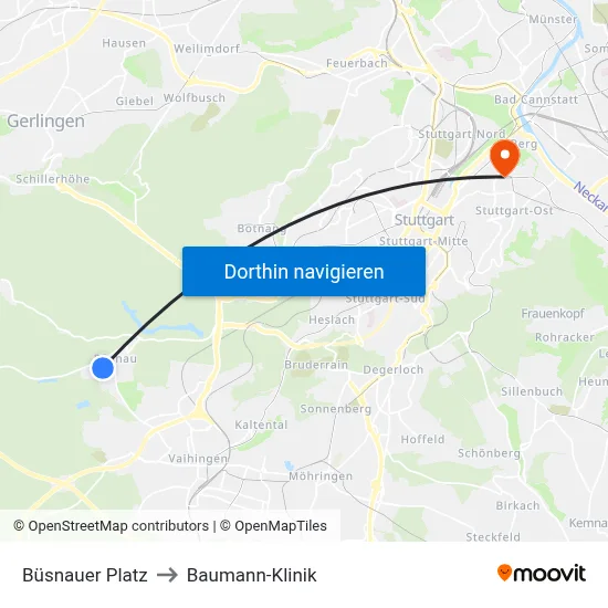 Büsnauer Platz to Baumann-Klinik map
