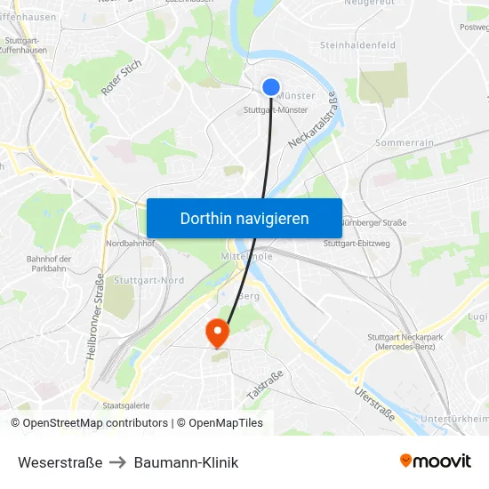 Weserstraße to Baumann-Klinik map