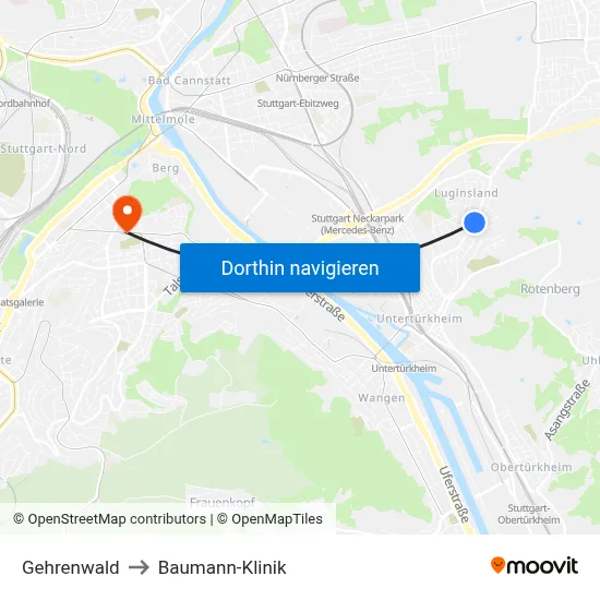 Gehrenwald to Baumann-Klinik map