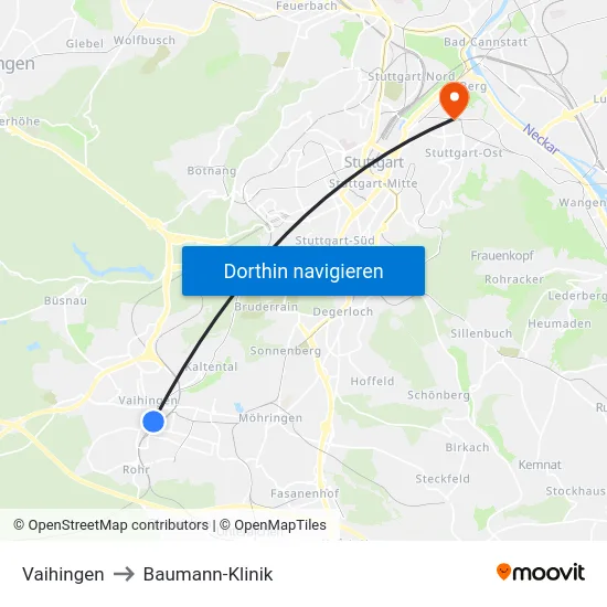Vaihingen to Baumann-Klinik map