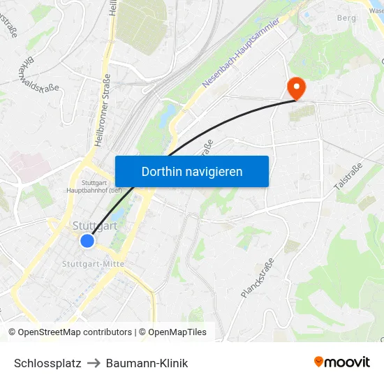 Schlossplatz to Baumann-Klinik map