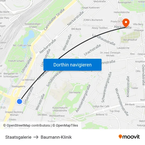 Staatsgalerie to Baumann-Klinik map