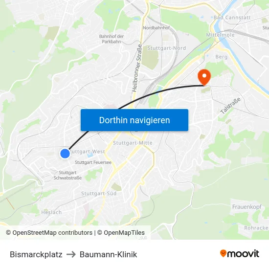 Bismarckplatz to Baumann-Klinik map