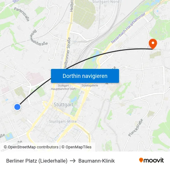 Berliner Platz (Liederhalle) to Baumann-Klinik map