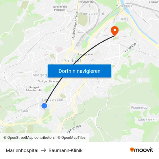 Marienhospital to Baumann-Klinik map