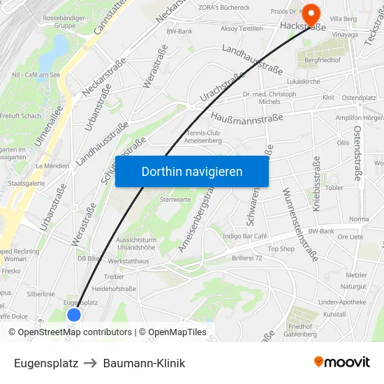 Eugensplatz to Baumann-Klinik map