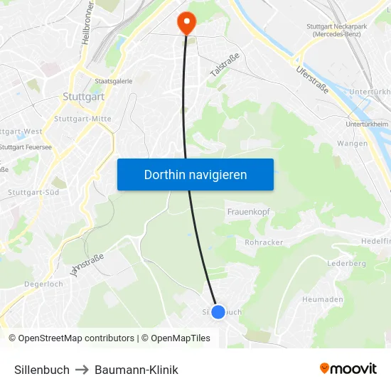 Sillenbuch to Baumann-Klinik map