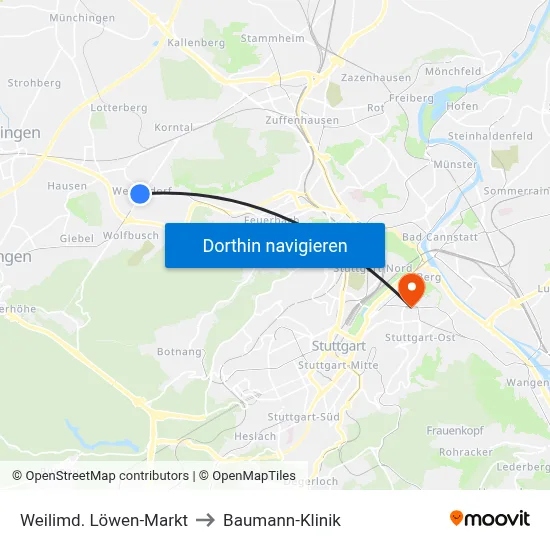 Weilimd. Löwen-Markt to Baumann-Klinik map