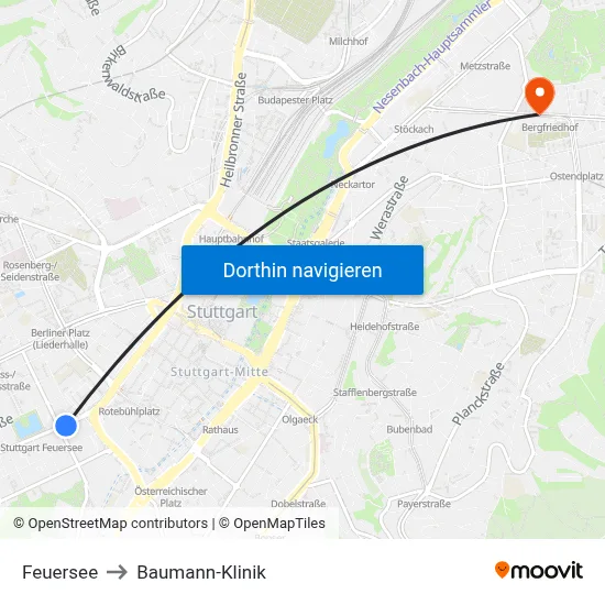 Feuersee to Baumann-Klinik map